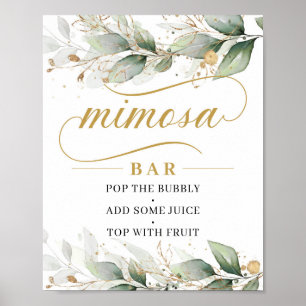 Greenery eucalyptus gold leaves mimosa bar sign