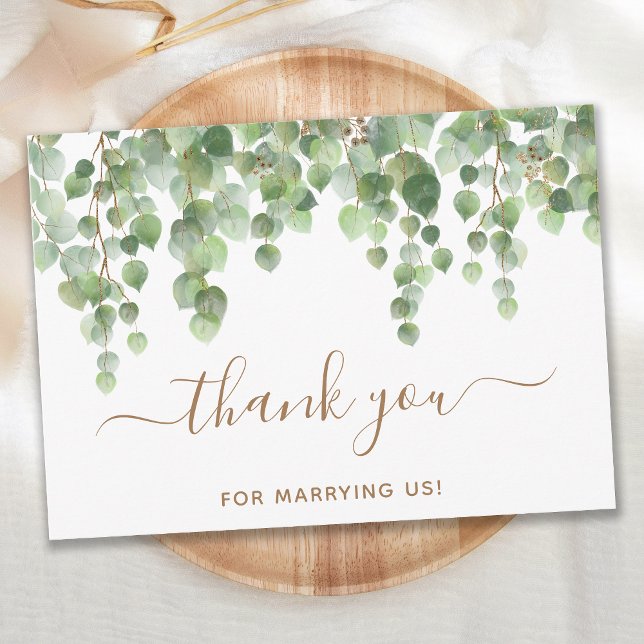 Greenery Eucalyptus Gold Script Wedding Officiant  Thank You Card (Creator Uploaded)