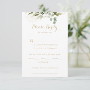 Greenery Eucalyptus Gold Wedding Menu Choice RSVP