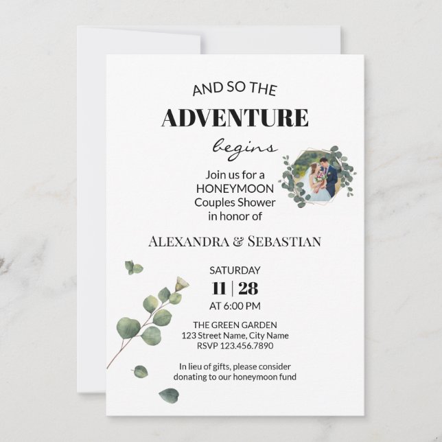 Greenery Eucalyptus Honeymoon Shower Invitation (Front)