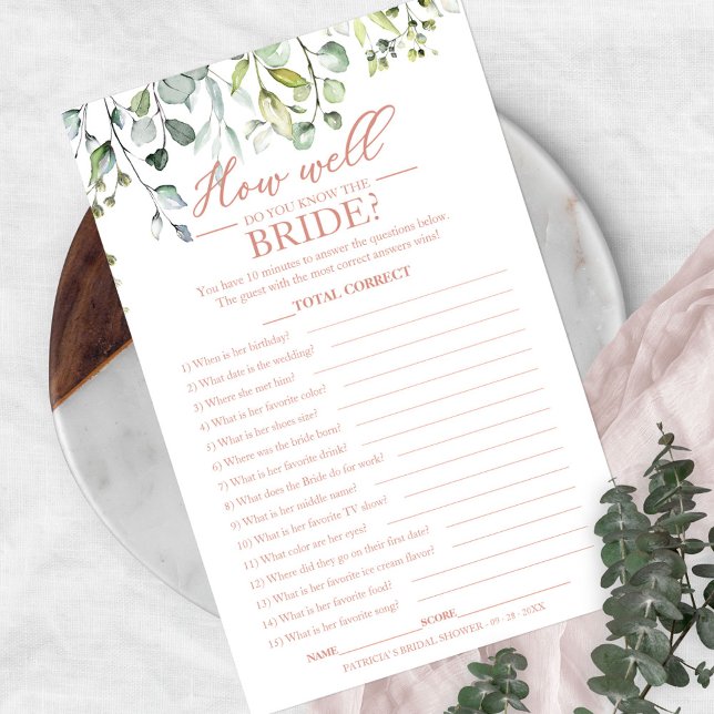 Greenery Eucalyptus How Well Do You Know The Bride Flyer (Creator Uploaded)