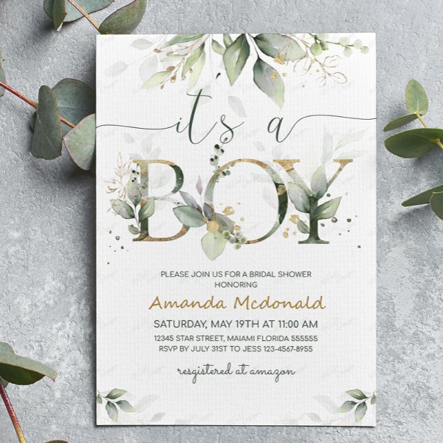 Greenery Eucalyptus It's a Boy Baby Shower Invitation (Creator Uploaded)