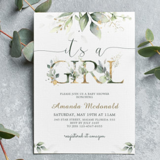 Greenery Eucalyptus It's a Girl Baby Shower Invitation