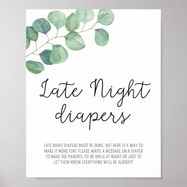 Greenery Eucalyptus - Late Night Diapers Poster (Front)