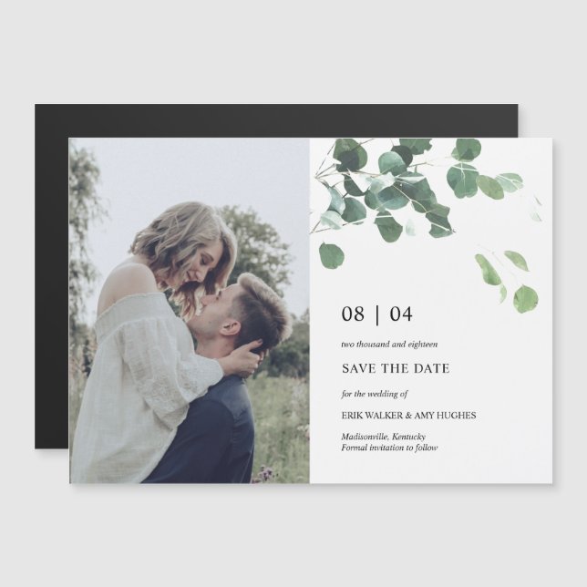 Greenery Eucalyptus Leaf Save the Date Magnet (Front/Back)