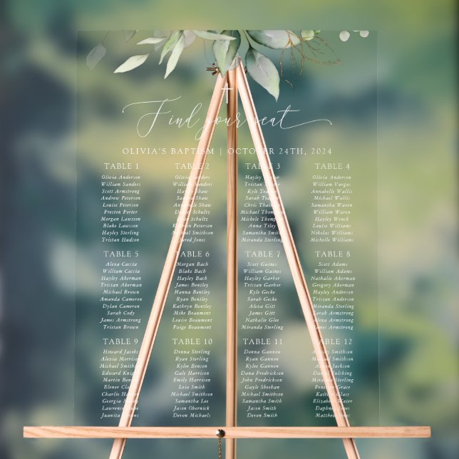 Greenery, Eucalyptus Leaves, Baptism Seating Chart (Neutral)