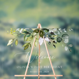 Greenery, Eucalyptus Leaves, Birthday Welcome Acrylic Sign