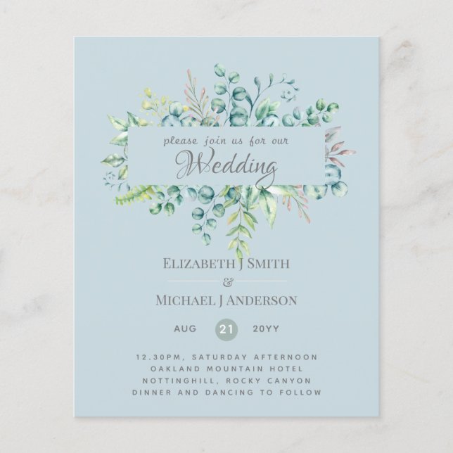 Greenery Eucalyptus Leaves Blue Sky Wedding (Front)
