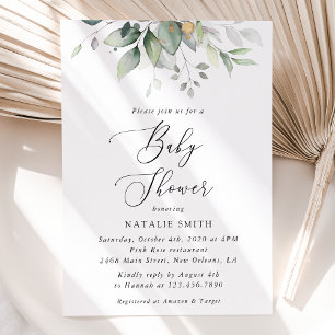 Greenery, Eucalyptus Leaves, Boho, Baby Shower Invitation