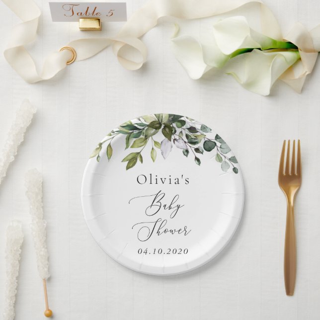Greenery, Eucalyptus Leaves, Boho, Baby Shower Paper Plate (Wedding)