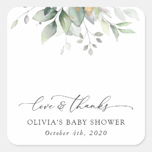 Greenery, Eucalyptus Leaves, Boho, Baby Shower Square Sticker