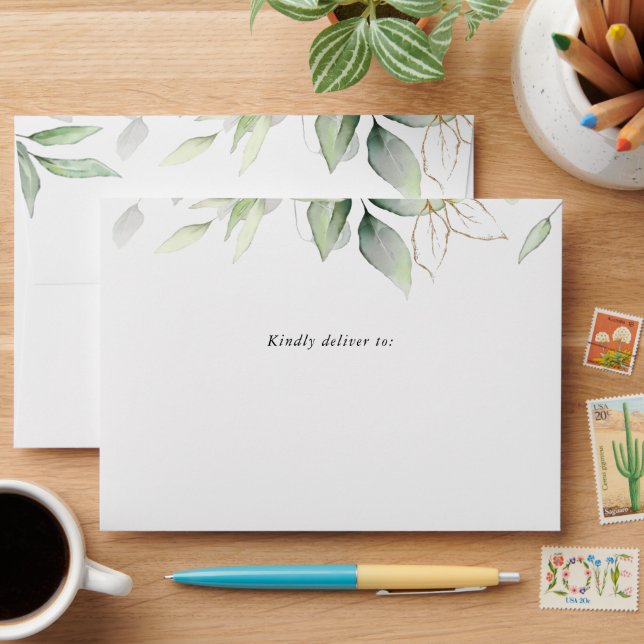 Greenery, Eucalyptus Leaves, Boho, Baptism Envelope (Desk)