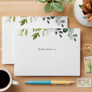 Greenery, Eucalyptus Leaves, Boho, Baptism Envelope
