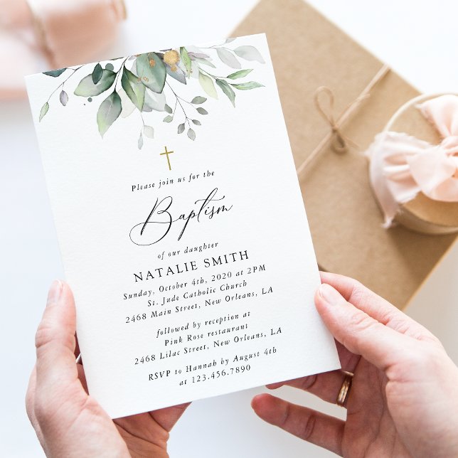 Greenery, Eucalyptus Leaves, Boho, Baptism Invitation (Creator Uploaded)