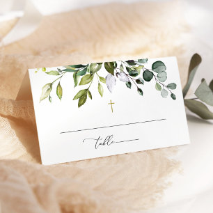 Greenery, Eucalyptus Leaves, Boho, Baptism Place Card