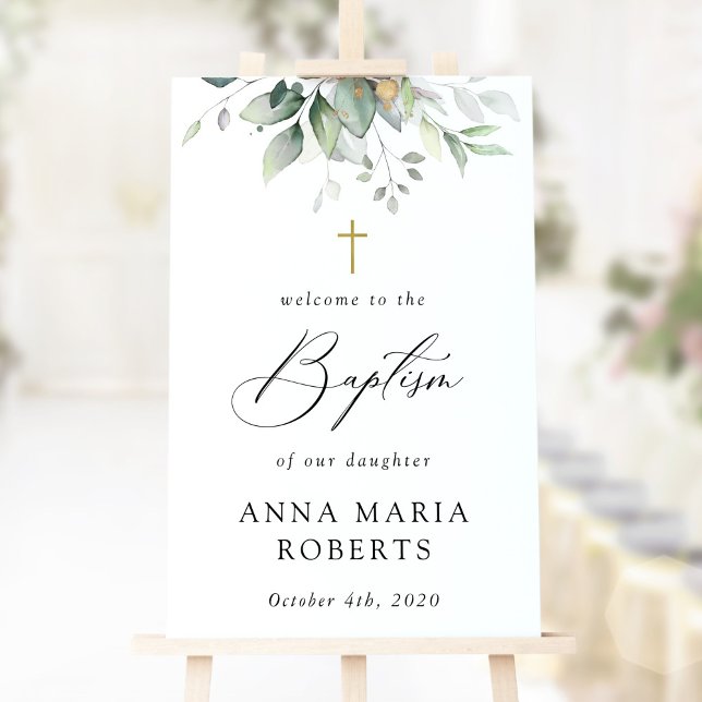 Greenery, Eucalyptus Leaves, Boho, Baptism Welcome Poster (Creator Uploaded)