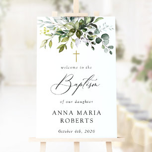 Greenery, Eucalyptus Leaves, Boho, Baptism Welcome Poster