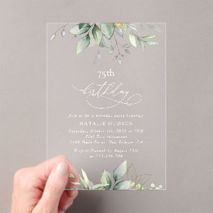 Greenery, Eucalyptus Leaves, Boho, Birthday Acrylic Invitations