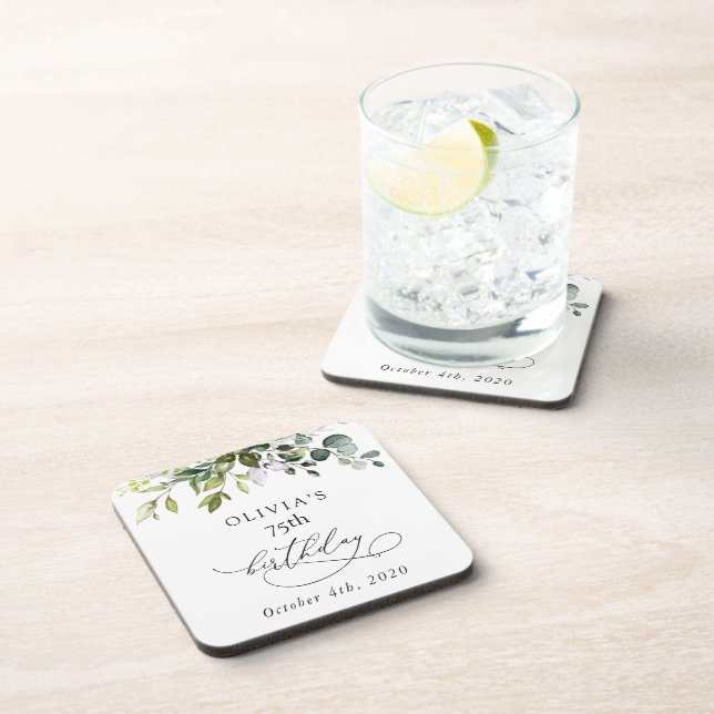 Greenery, Eucalyptus Leaves, Boho, Birthday Coaster (Right Side)