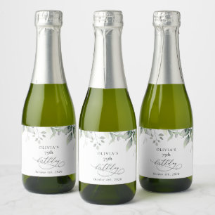 Greenery, Eucalyptus Leaves, Boho, Birthday Sparkling Wine Label