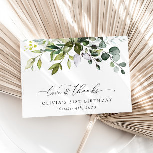 Greenery, Eucalyptus Leaves, Boho, Birthday Thank You Card