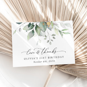 Greenery, Eucalyptus Leaves, Boho, Birthday Thank You Card