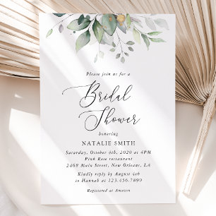 Greenery, Eucalyptus Leaves, Boho, Bridal Shower Invitation