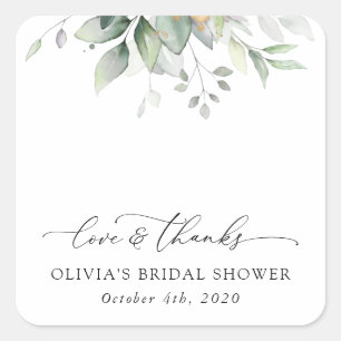 Greenery, Eucalyptus Leaves, Boho, Bridal Shower Square Sticker
