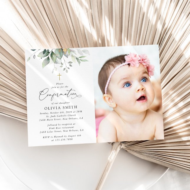Greenery, Eucalyptus Leaves, Boho, Confirmation Invitation (Creator Uploaded)