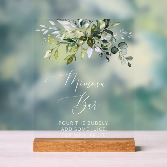 Greenery, Eucalyptus Leaves, Boho, Mimosa Bar  Acrylic Sign (Neutral)
