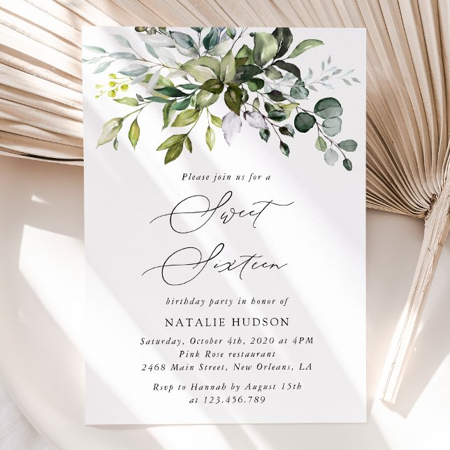 Greenery, Eucalyptus Leaves, Boho, Sweet 16 Invitation (Creator Uploaded)