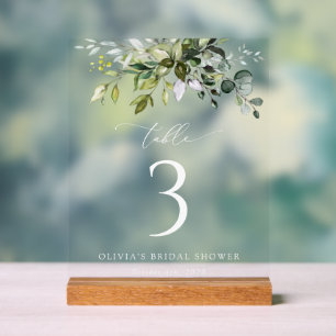 Greenery, Eucalyptus Leaves, Boho, Table Numbers Acrylic Sign