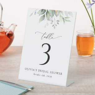 Greenery, Eucalyptus Leaves, Boho, Table Numbers Pedestal Sign