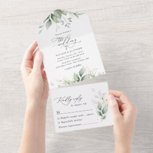 Greenery, Eucalyptus Leaves, Botanical Wedding All In One Invitation