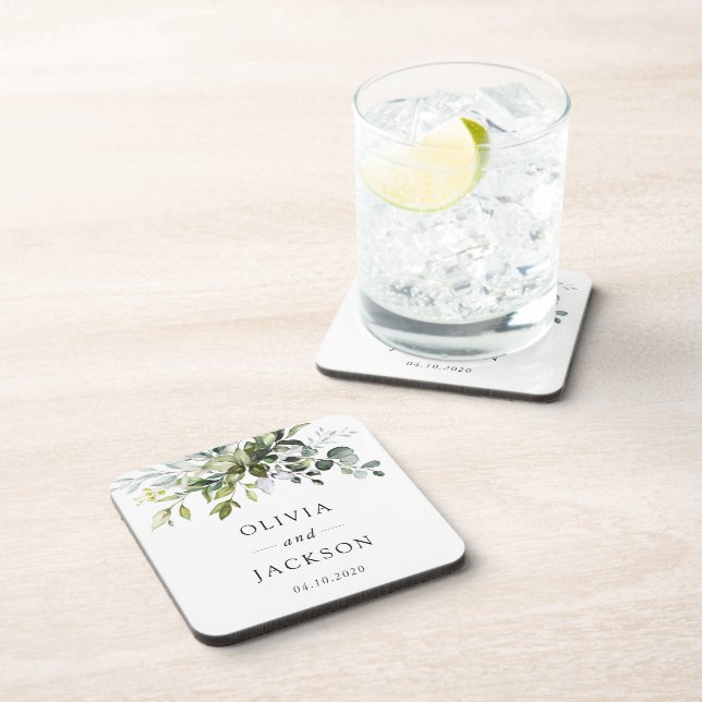 Greenery, Eucalyptus Leaves, Botanical Wedding Coaster (Right Side)