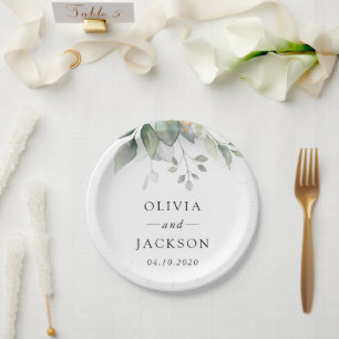 Greenery, Eucalyptus Leaves, Botanical Wedding Paper Plate
