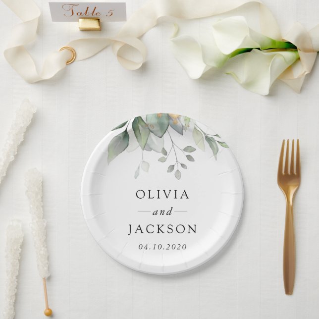 Greenery, Eucalyptus Leaves, Botanical Wedding Paper Plate (Wedding)