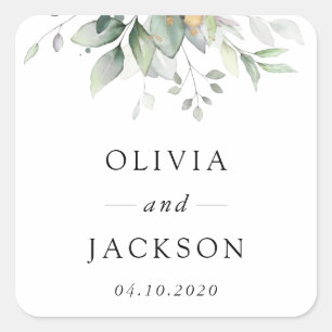 Greenery, Eucalyptus Leaves, Botanical Wedding Square Sticker