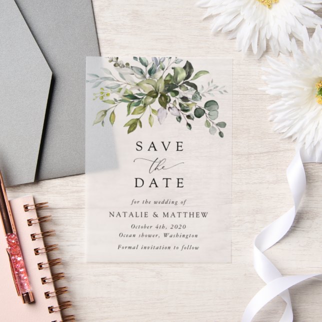 Greenery, Eucalyptus Leaves, Botanical Wedding Vellum Invitations (Wedding)