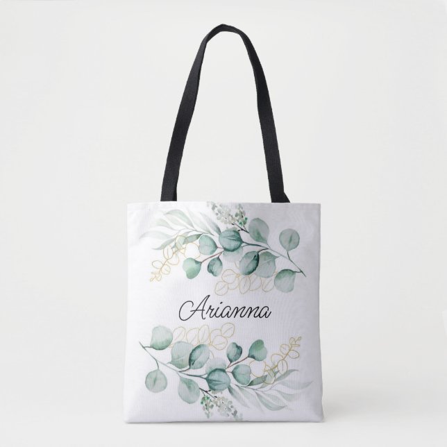 Greenery Eucalyptus Leaves Bridesmaid Tote Bag (Front)
