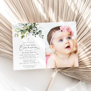 Greenery, Eucalyptus Leaves, First Holy Communion Invitation
