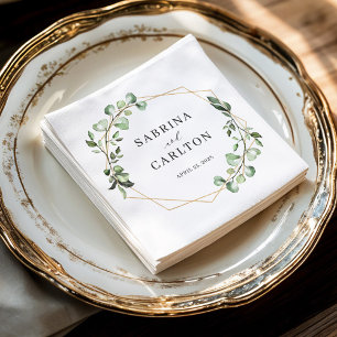 Greenery Eucalyptus Leaves Geometric Wedding Napkin