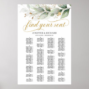 Greenery Eucalyptus leaves gold boho seating chart
