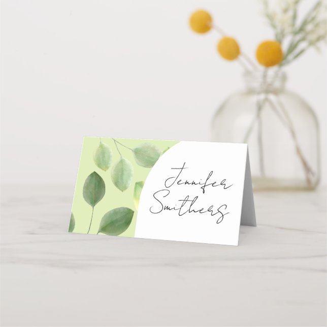 Greenery eucalyptus leaves seating place card (Front)