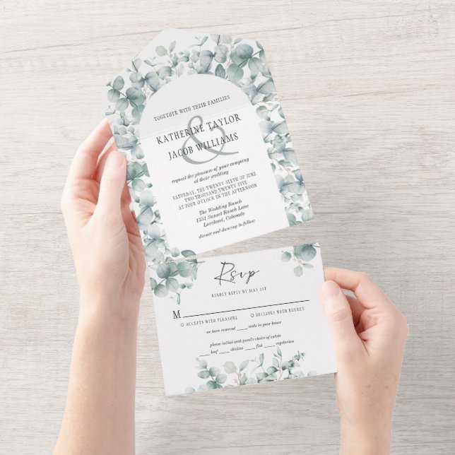 Greenery Eucalyptus Leaves Wedding All In One All In One Invitation (Tearaway)