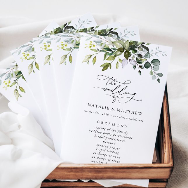 Greenery, Eucalyptus Leaves, Wedding Program (Creator Uploaded)
