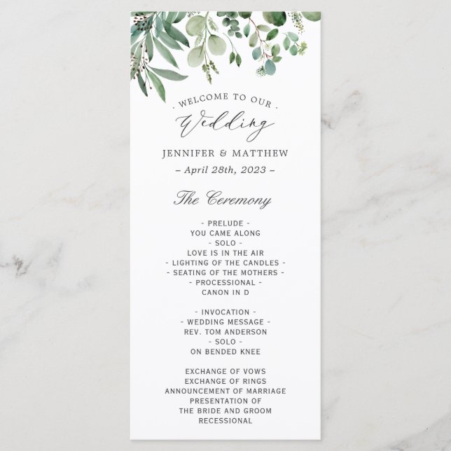 Greenery Eucalyptus Leaves Wedding Programme (Front)