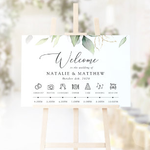 Greenery, Eucalyptus Leaves, Wedding Timeline Poster