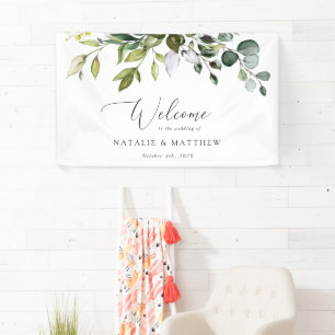 Greenery, Eucalyptus Leaves, Wedding Welcome Banner