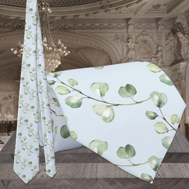 Greenery Eucalyptus Light Blue Wedding Tie (Creator Uploaded)